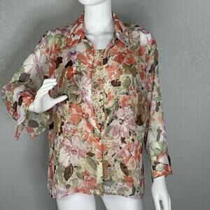 Vintage Y2K Chiffon Top Set Layering Cottage Fairy Floral 3/4 sleeve Sz XL